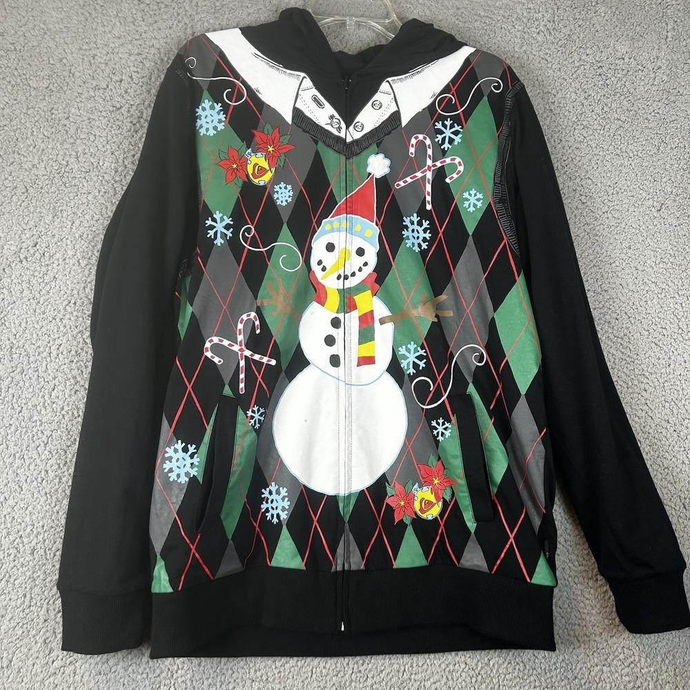 QUIKSILVER UGLY CHRISTMAS‎ SWEATER SNOWMAN REVERSIBLE HOODIE SWEATSHIRT Large